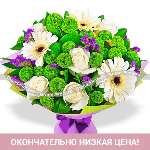 Черничный пломбир - букет из гербер и кустовых хризантем Черничный пломбир - букет из гербер и кустовых хризантем